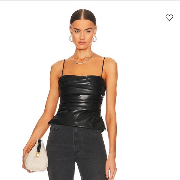 Jonathan Simkhai Imara Faux Leather Draped Bustier Top - Picture 1 of 10